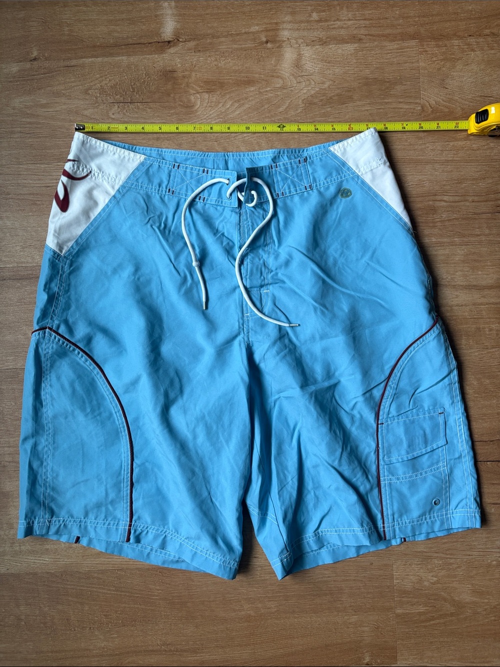 Light Blue and Maroon Board Shorts / Swim Trunks